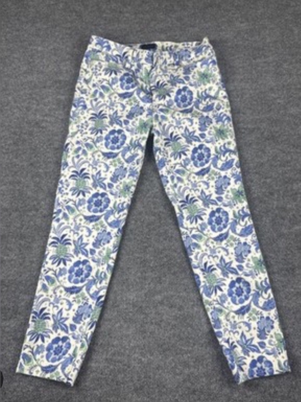 Talbots White Floral Slim Ankle Jeans with Blue and Green Print Worn Once!!